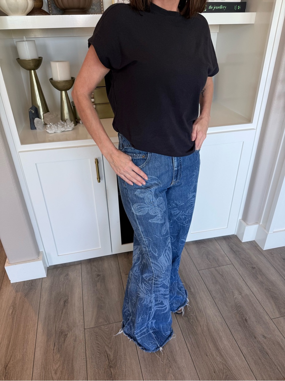 Pilcro Floral Wide-Leg Women’s Jeans - Blue